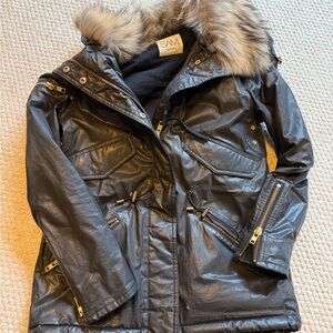 SAM. Blackish/Dark Green Jacket with Removable Hood